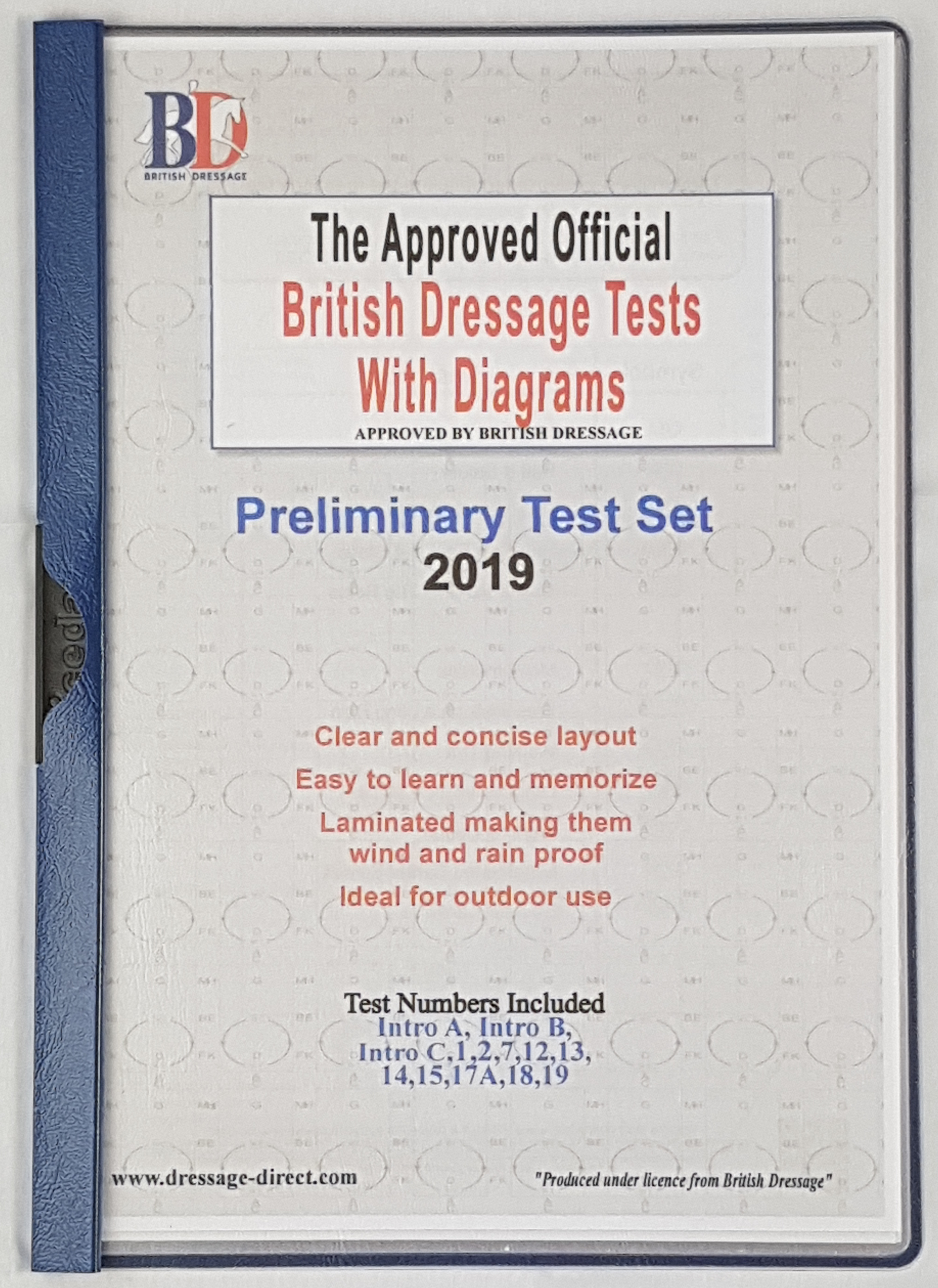 001 Preliminary Dressage Test Set Laminated 19 Dressage Direct